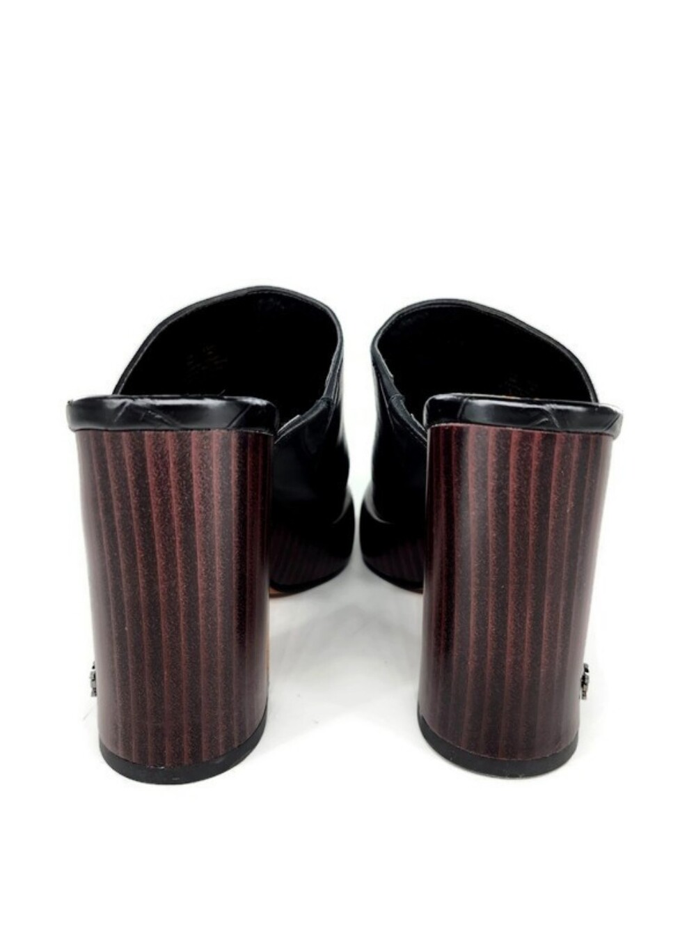Sam Edelman Shiloh Black Leather Wood Look Block High Heel Platform Mule Clogs - Picture 7 of 11